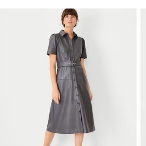 Ann Taylor faux leather midi dress 0P Unworn and New with Tags